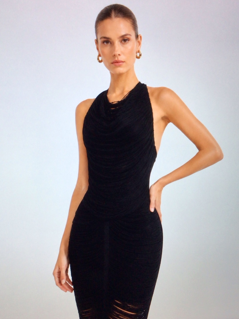 Black Ruched Halter Dress - Women's Elegant Evening Dress